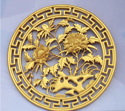 门窗金色牡丹圆形挂件花格木质工艺品 传统工艺与现代办公屏风的完美融合